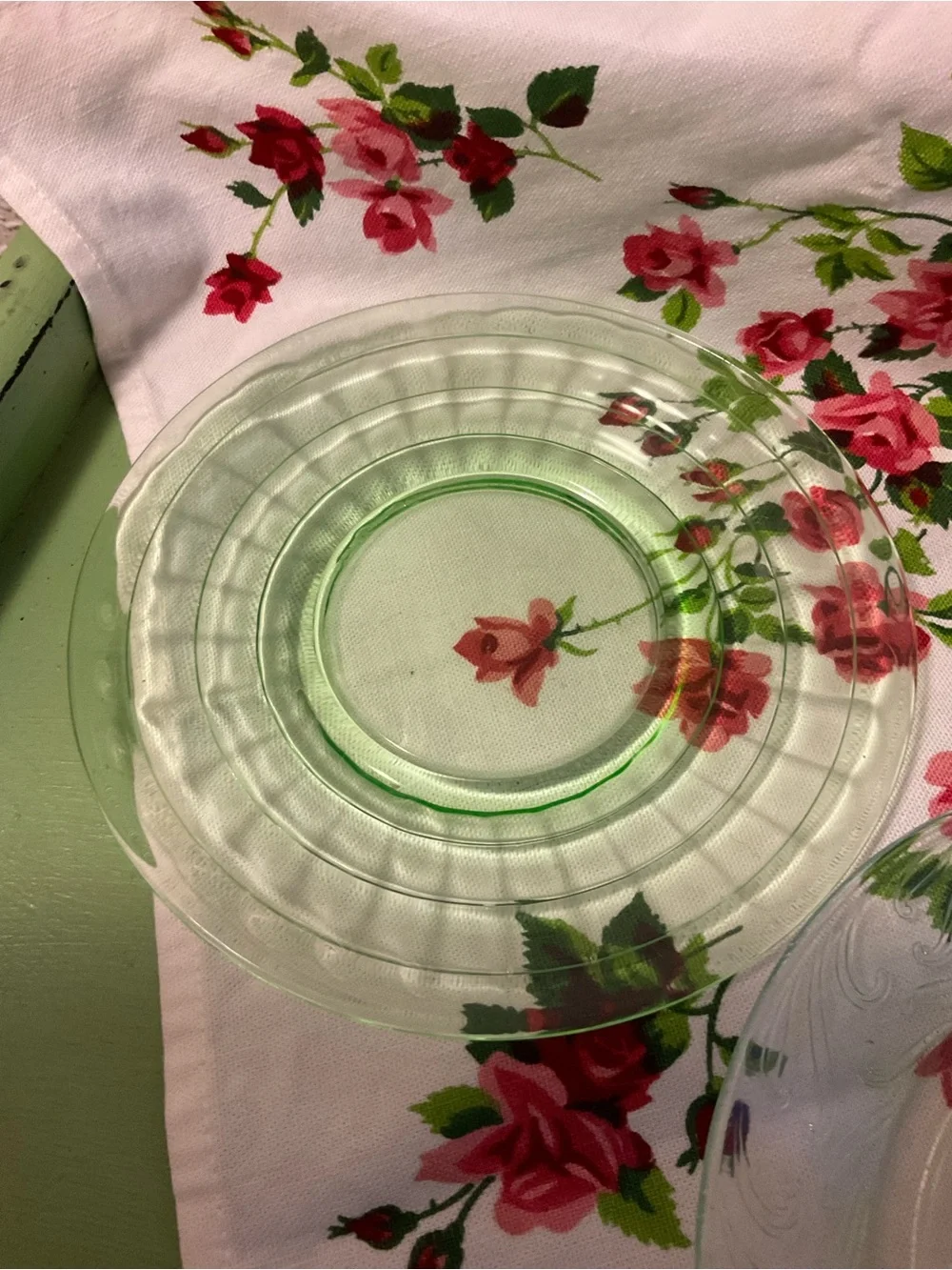Lot of 4 mixed Green Uranium Saucers Plate Glass